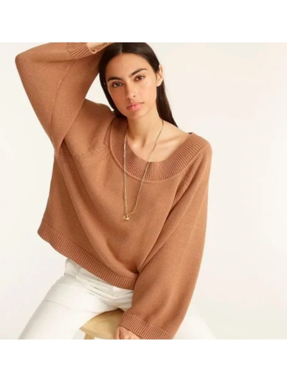 J. Crew Relaxed-Sleeve Boatneck Beach Sweater Womens XS Tan
